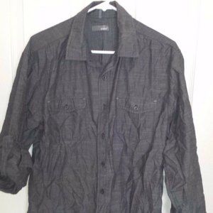 bruno Mens Button Down Gray Shirt with Cuffed Sleeves Size Large